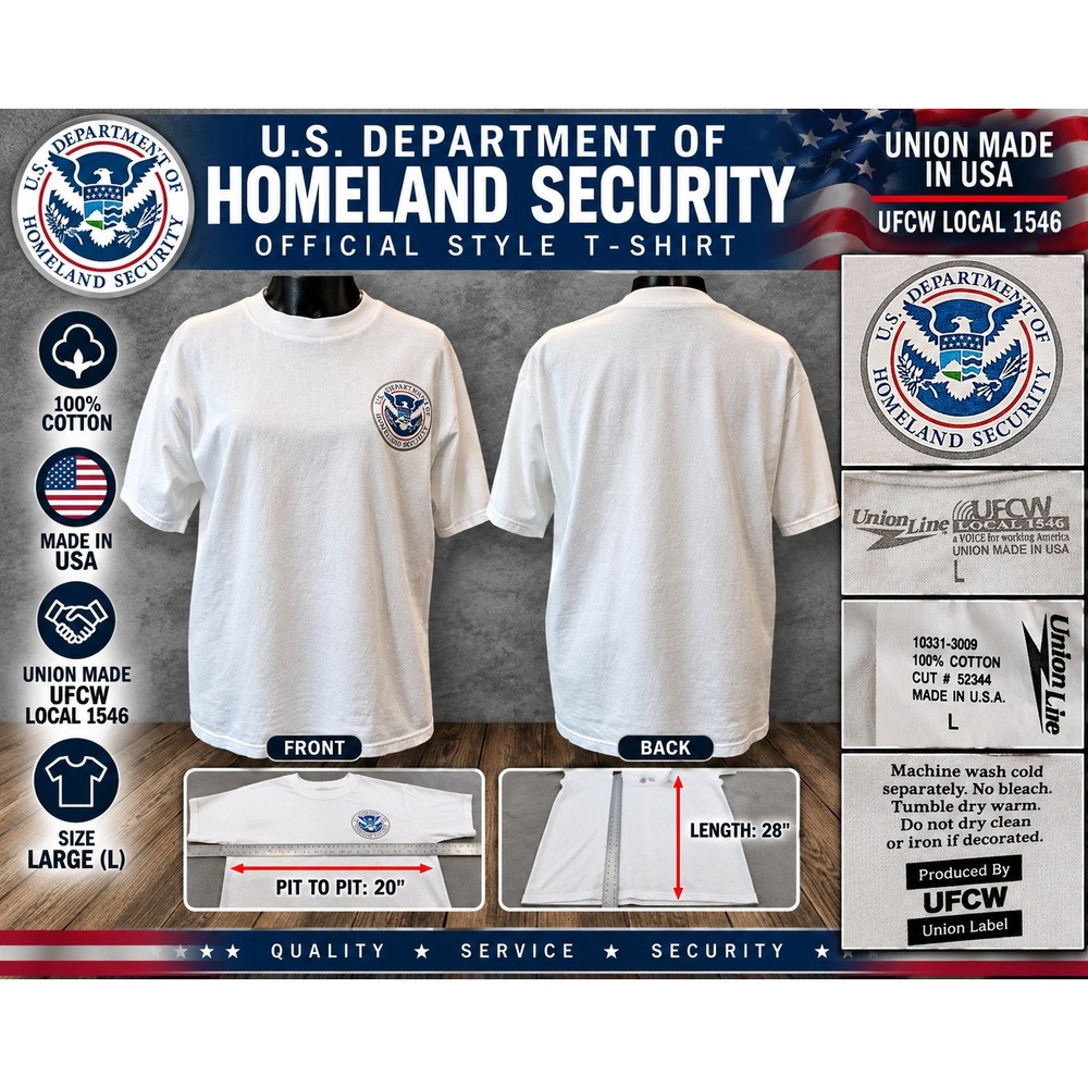 Union Line DHS US Department of Homeland Security T-Shirt Mens Large White USA
